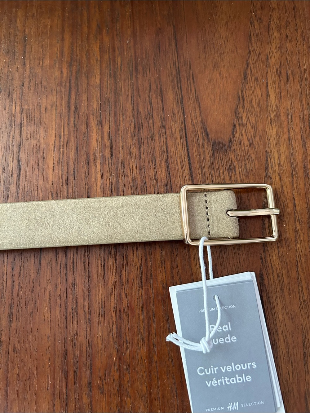 H&M Metallic Tan Suede Belt with Gold Buckle